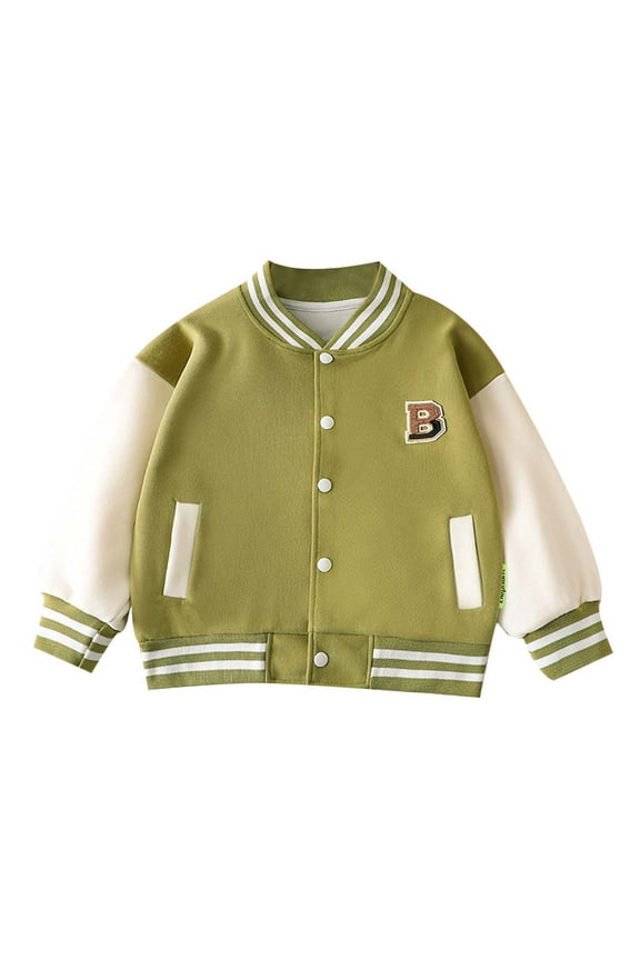 Boys Winter Coat Girls Long Sleeve Outwear Patchwork Button Down Baseball Jackets Toddler Jacket Green 3 Years-4 Years