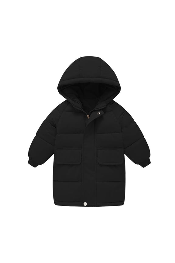 Boys Winter Coat Girls Medium Length Warm Hooded Jacket Windproof Down Cotton Thickened Outerwear for Cold Weather