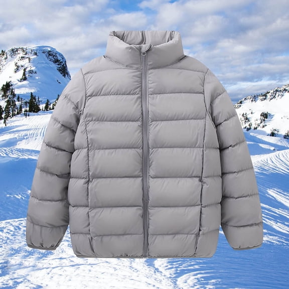 Boys Winter Coat Kids Puffer Coat with Pocket Zip up Coat Solid Long Sleeve Windproof Thick Warm Snow Hoodie Outwear Boys Size 5-6 Years Winter Coat