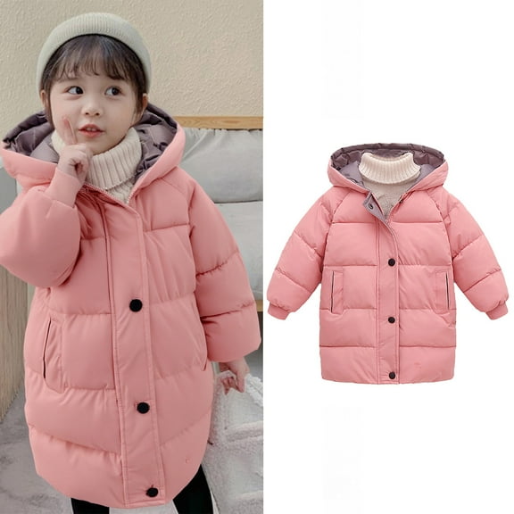 Boys Winter Coat,Kids Puffer Jacket Mid-Length with Lined Hooded Warm Windproof Child Puffer Jacket Girls Winter Clothes Size 12-18 Months