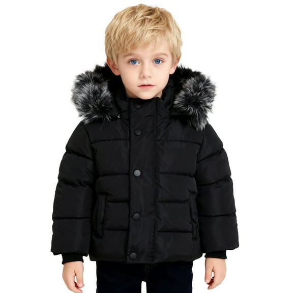 Boys Winter Coat,Boys Puffer Jacket with Pocket Zip up Winter Hoodies Coat Windproof Warm Outerwear Coats Boys Winter Coat Size 7-8 Years