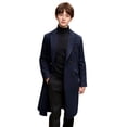 thumbnail image 1 of Boys' Winter Coat Long Sleeve Double Breasted Maxi Overcoat Insulated Tweed Long Formal Casual Coats with Pockets Sizes 5-14 Navy 9 Years, 1 of 9