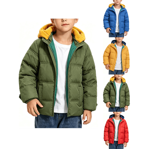 Boys Winter Coat Nelozsy Boys Detachable Hood Puffer Jacket Warm Winter Quilted Outerwear Army Green 5-6Years