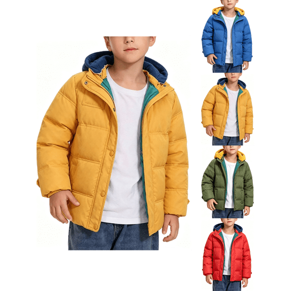 Boys Winter Coat Nelozsy Boys Detachable Hood Puffer Jacket Warm Winter Quilted Outerwear Yellow 9-10Years