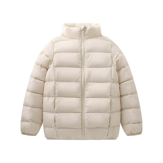 Boys Winter Coat Turtleneck Zip Up Fleece-Lined Padded Soild Color Print Girls Jackets with Pockets(6 Years 140,Beige)