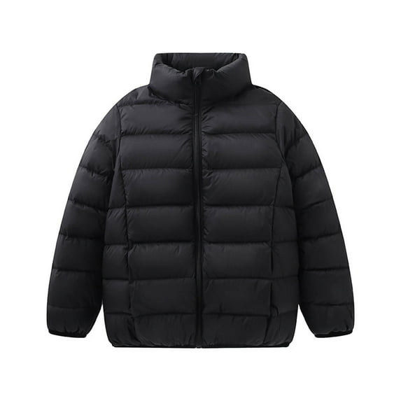 Boys Winter Coat Turtleneck Zip Up Fleece-Lined Padded Soild Color Print Girls Jackets with Pockets(8 Years 160,Black)
