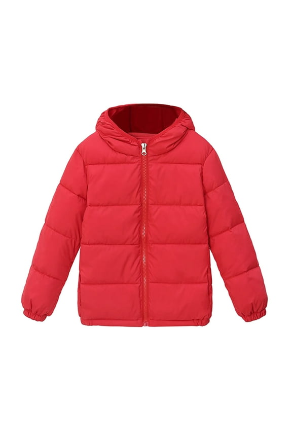 Boys Winter Coat Warm Down Fill Hooded Jacket Boys Girls Solid Color Padded Outerwear for Daily Wear
