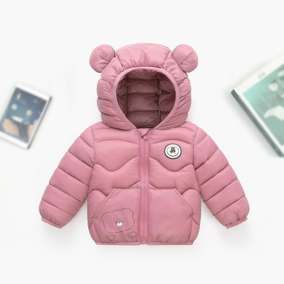 Boys Winter Coat Warm Puffer Jackets Kids Full-Zip Long Sleeve Lightweight Windproof Down Jacket Warm Bear Hooded Outdoor Coats Toddler Girls Clothes 6-7 Years