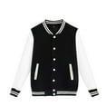 thumbnail image 1 of Boys Winter Coats Baseball Jackets Crew Neck Button Down Color Block Print Girls Tops with Pockets( 140,Black), 1 of 4