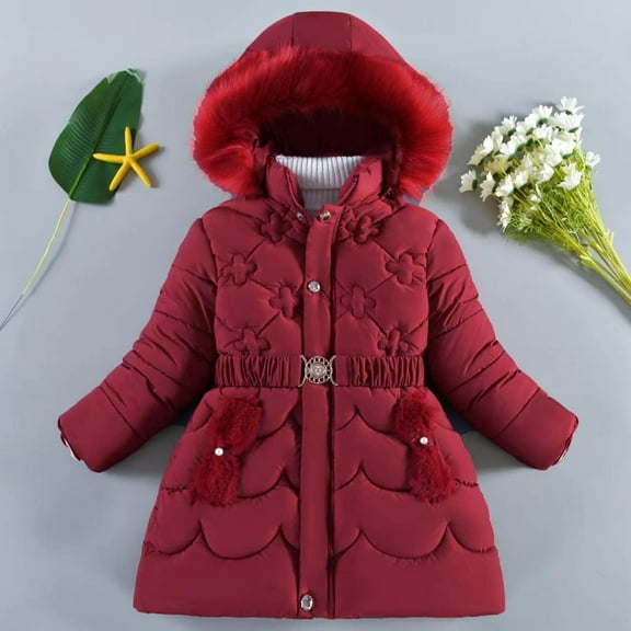 Boys Winter Coats,Boys Puffer Coat Mid-Length with Fur Faux Hooded Warm Windproof Boys Winter Jacket Boys Winter Coat Size 120-M