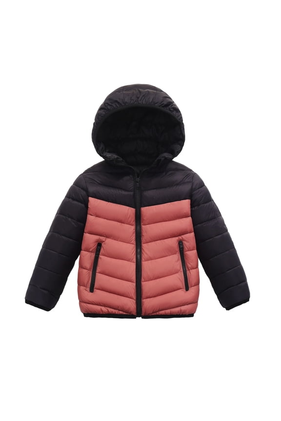 Boys Winter Coats Hooded Puffer Jacket Kids Boys Orange Jacket Zipper Long Sleeve Lightweight Waterproof Jacket Kids 6-7 Years Winter Jacket