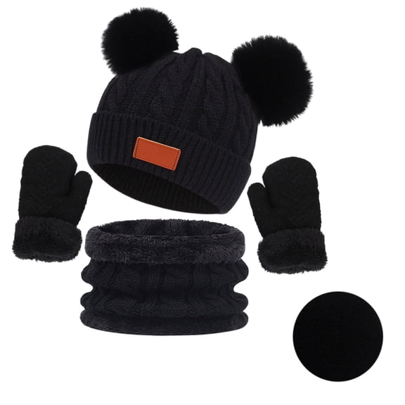 Boys Winter Hat Gloves Scarf Set, Knitted Beanie Hat Lined Neck Warmer Mittens Set for Boys Girls