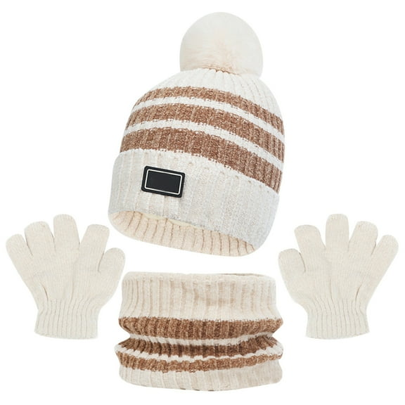Boys Winter Hat Gloves and Scarf Set, Warm Lined Beanie Hats Knitted Cap for Girls Boys