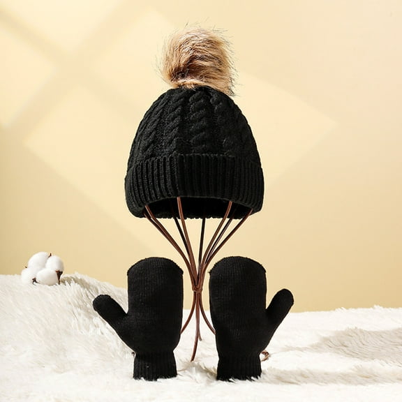 Boys Winter Hat and Gloves Set, Knitted Beanies Cap for Boys and Girls