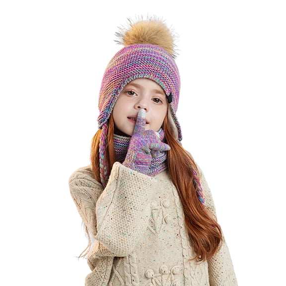 Boys Winter Hat with Ear Flaps Gloves Scarf Set, Warm Lined Beanie Knit Neck Warmer Mittens Set Christmas Gift for 4-10 Years Girls Boys