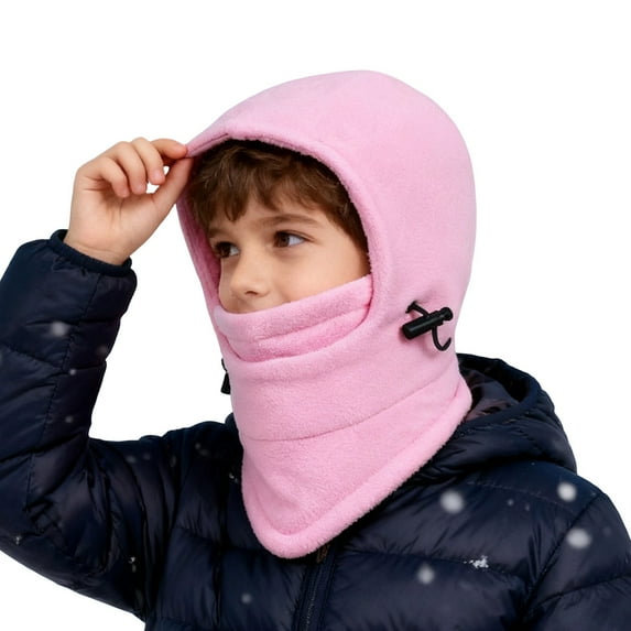 Boys Winter Hats Winter Unisex Kids Balaclava Solid Color Lined Thermal Full Head Cover Windproof Cold Weather Outdoor Sports Skiing Cycling Gear Toddler Winter Hats Pink 8 Years-12 Years