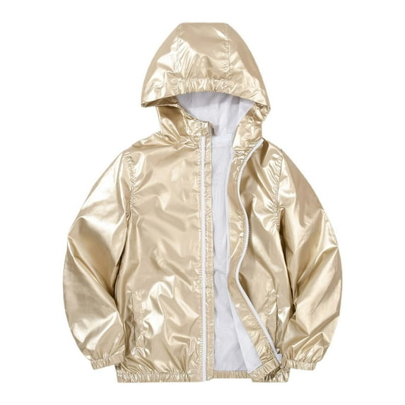 Boys Winter Jacket Kids Boys Girls Rain Jacket, Child Fashion Prints Lightweight Windbreaker Coat with Hood Coats for Girls Gold 10