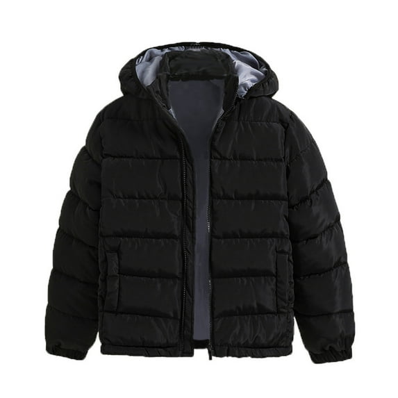 Boys Winter Jacket Warm Hooded Coat Kids Cold Weather Outerwear with Full Zip Long Sleeve Solid Color Design for Everyday Wear and Outdoor Play