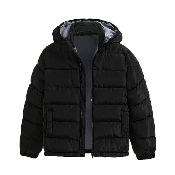 Boys Winter Jacket Warm Hooded Coat Kids Cold Weather Outerwear with Full Zip Long Sleeve Solid Color Design for Everyday Wear and Outdoor Play