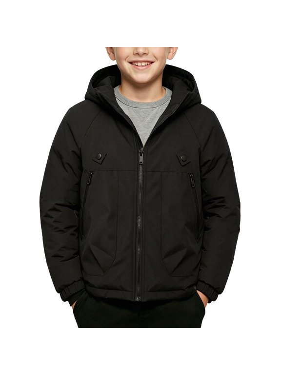 Boys Winter Jacket Waterproof Kids Boys Girls Winter Puffer Jacket Hooded Water Resistant Ski Snow Coat Lightweight Padded Outdoor Windbreaker for School Daily Wear Fall Winter 3-12Y