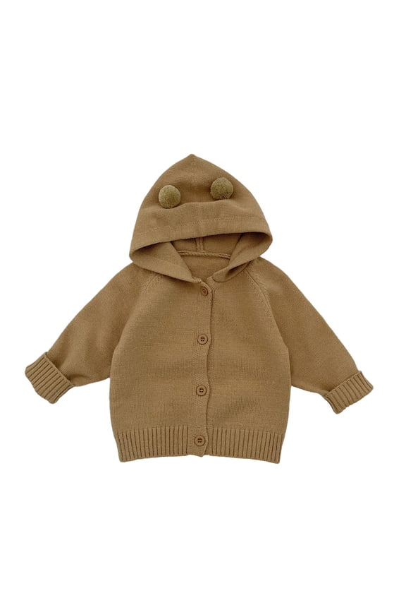 Boys' Winter Knit Cardigan with Hood and Pom-Poms - Cozy and Stylish Outerwear for Cold Days