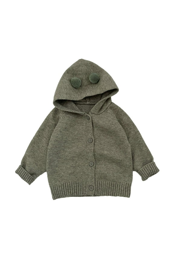 Boys' Winter Knit Cardigan with Hood and Pom-Poms - Cozy and Stylish Outerwear for Cold Days