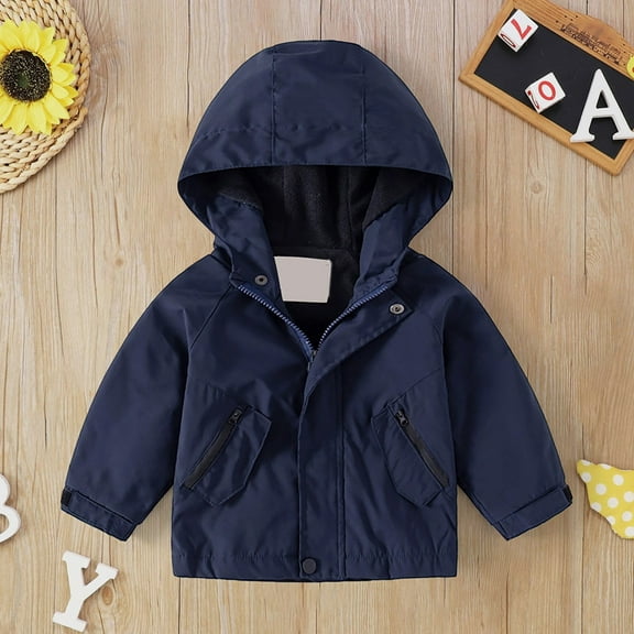 Boys Winter Lined Hooded Jacket Thickened Warm Windproof Outerwear Coats for Children Toddler Youth