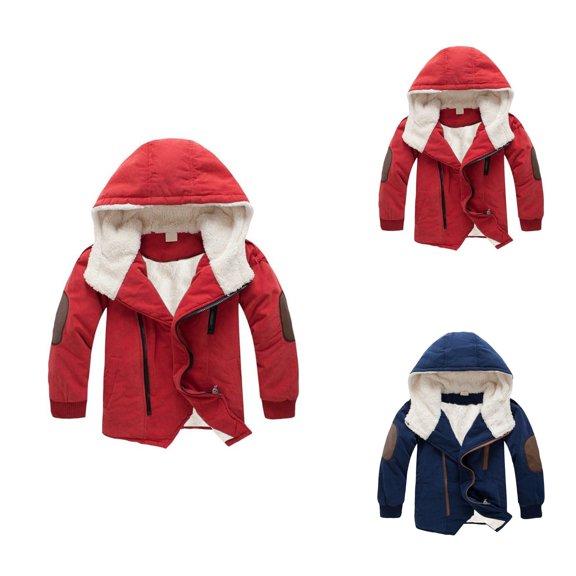 Boys Winter Lined Zipper Jacket, Thickened Warm Padded Outerwear, Hooded Coat for Children and Youth