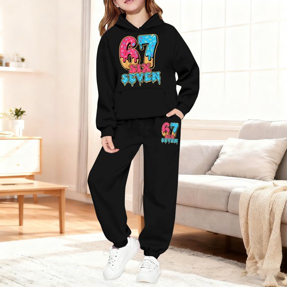Boys Winter Outfit with Print Hoodie and Jogger Pants, Warm Set for Kids, Cozy Casual Athletic Playwear for School and Daily Activities