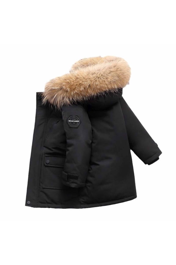 Boys Winter Padded Jacket Regular Hooded Long Sleeve Stylish Thickened Warm Outerwear Coat Soft Comfortable For Big Medium Little Children Outdoor Cold Weather Black