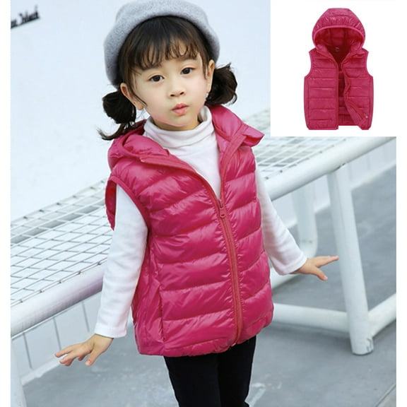 Boys Winter Pink Vest Cute Hooded Jackets with Pockets Sleeveless Lightweight Puffer Jacket Winter Warm Down Padded Vest Toddler Puffer Jacket 5-6 Years