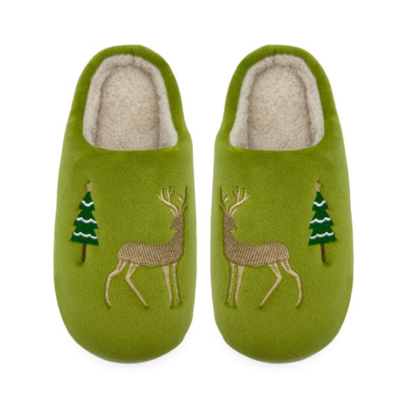 Boys' Winter Plush Slippers - Indoor Comfy Shoes with Festive Deer and Tree Embroidery