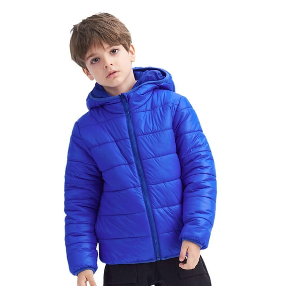 Boys Winter Puffer Jacket Kids Hooded Quilted Coat Warm Lightweight Water-Resistant with Pockets Blue 3-12 Years