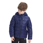 IKALI Boys Winter Puffer Jacket Kids Hooded Quilted Coat Warm Lightweight Water-Resistant with Pockets Navy 3-12 Years