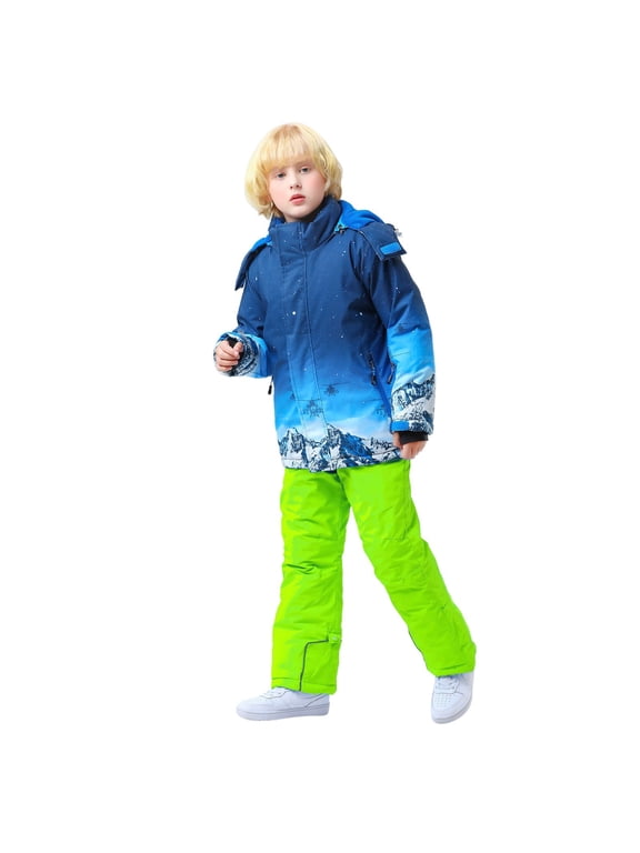Boys Winter Ski Suit Hooded Jacket And Snow Pants Set Waterproof Warm Performance Outerwear 10-12 Years