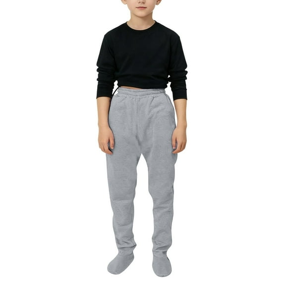 Boys Winter Thermal Pants With Footies And Pockets For Indoor Outdoor Play Comfortable Casual Jogger Sweatpants For Toddler Kids