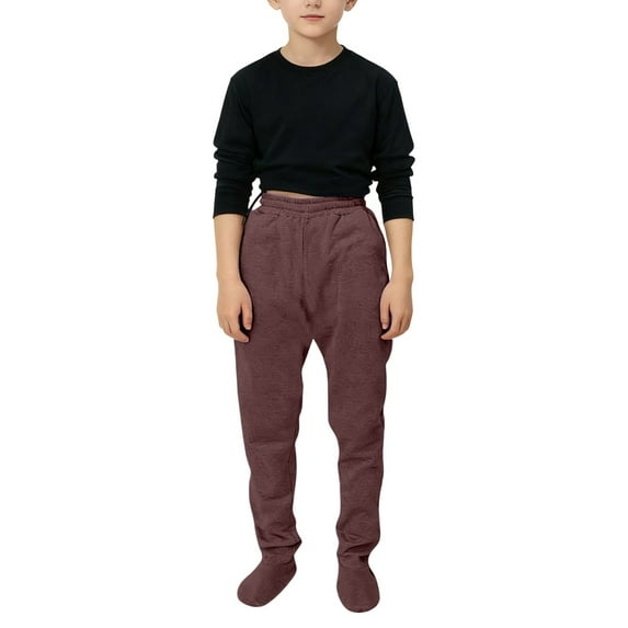 Boys Winter Thermal Pants With Footies And Pockets For Indoor Outdoor Play Comfortable Casual Jogger Sweatpants For Toddler Kids