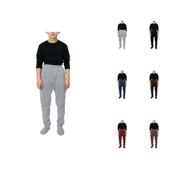 Boys Winter Thermal Pants With Footies And Pockets For Indoor Outdoor Play Comfortable Casual Jogger Sweatpants For Toddler Kids