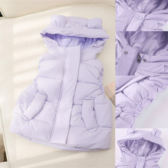 Boys Winter Vest Purple Cute Bear Ears Jackets Sleeveless Jacket Waistcoat Outwear Compression Vest for Kids Clothes for 12-18M Old Girl