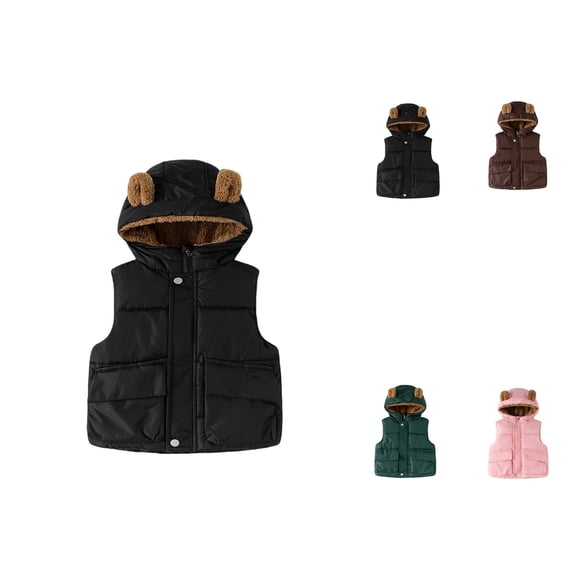 Boys Winter Warm Down Vest, Hooded Bear Ears Design, Thermal Insulated Sleeveless Jacket, Thickened Padded, Cozy Lined Outerwear for Kids