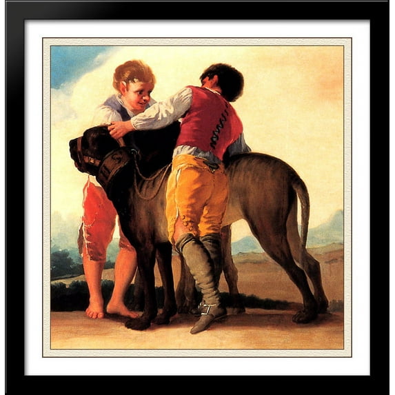 Boys With Mastiff 28x28 Large Black Wood Framed Print Art by Francisco Goya