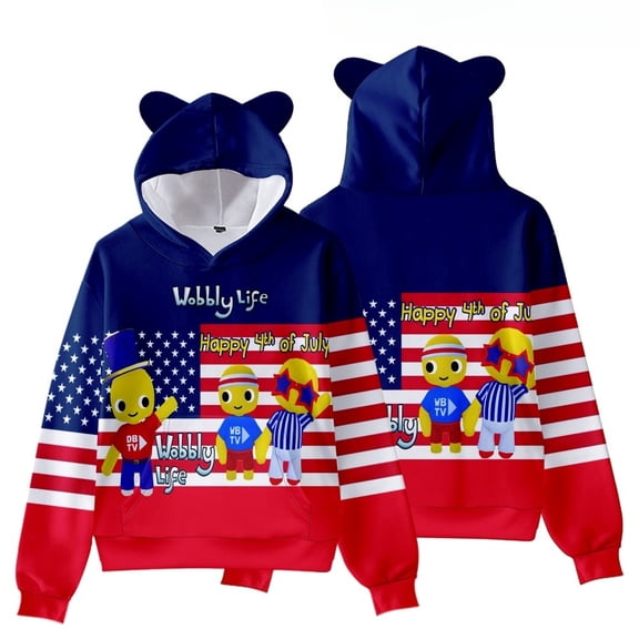 Boys Wobbly Life 3D Figure Hooide Wobbly Life Cat's Ear Shaped Sweatshirt Fashionable Casual Youth Hooded