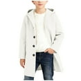thumbnail image 1 of Boys Wool Blend Peacoat Kids Casual Single Breasted Hooded Trench Coat Fall Winter Long Coat Lightweight Overcoat with Pockets, 1 of 6