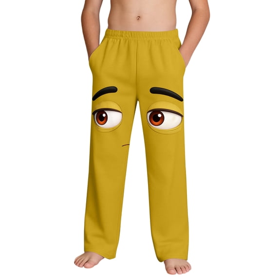 Boys Yellow Funny Cartoon Face 3D Print Sweatpants Soft Lounge Pants for Kids Comfortable Joggers Elastic Waistband with Pockets 4-14,Size 13 T