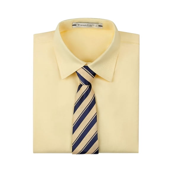 Boys Yellow Short Sleeve Solid Shirt With Tie