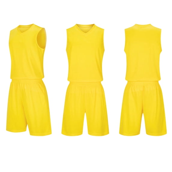 Boys Yellow Sports Jersey and Shorts 2-Piece Set, Youth Athletic Uniform for Basketball, Sleeveless Team Gear, Quick Dry Polyester,Size 12-13T