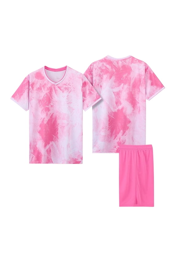 Boys Youth Basketball Jersey for Kids Tie Dye Quick Dry Active Shirts Shorts Soccer Running Training Uniform Set Pink, 8 Years