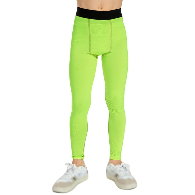 Boys Youth Compression Leggings Tights for Basketball Tights Ice Silk Athletic Base Layer Pants Football Workout Tight Green 6 7Years