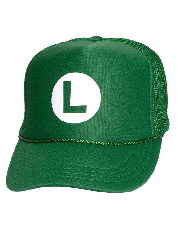 Boys Youth Size Mario Hat Trucker Cosplay Costume Plummer Bros Cap, Green L
