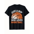 thumbnail image 1 of Boys' Youth T-Shirt | Black Short Sleeve Tee with Basketball Print and Just a Boy Who Loves Basketball Text | Soft Fabric, Breathable, Comfortable | Perfect for Sports and, 1 of 7